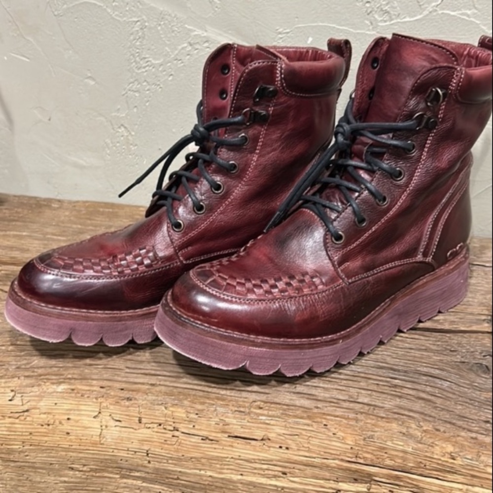 BED STU Boots RARE MERLOT ELISHA II Leather Moto Red Burgundy Black Size 7.5 - Picture 8 of 14